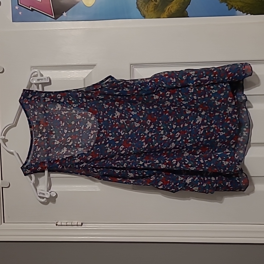 Blue Splatter Pattern Sheer Ruched Tank Top - Picture 5 of 5